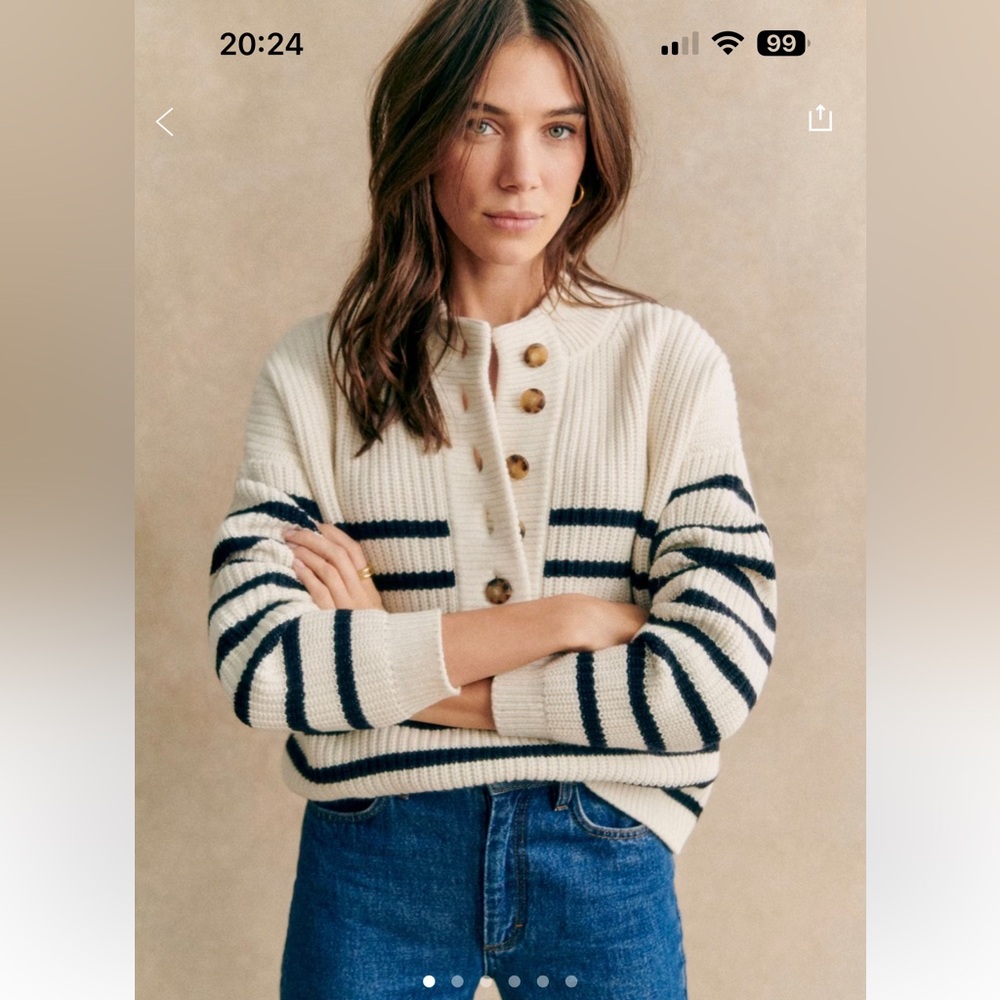 Sezane Lucas Jumper/Sweater- Ivory and Navy Buttoned